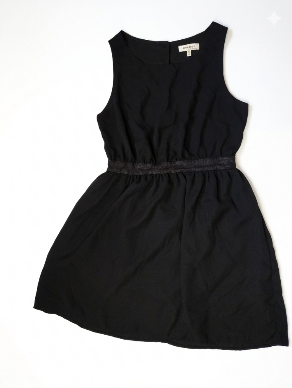 Monteau Los Angeles Black Ruched Sleeve Dress Medium